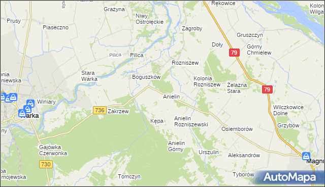 mapa Anielin gmina Magnuszew, Anielin gmina Magnuszew na mapie Targeo