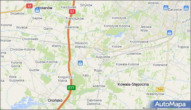mapa Augustów gmina Kowala, Augustów gmina Kowala na mapie Targeo