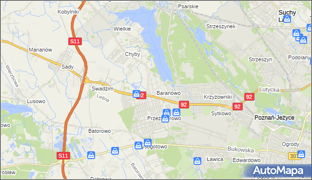 mapa Baranowo gmina Tarnowo Podgórne, Baranowo gmina Tarnowo Podgórne na mapie Targeo