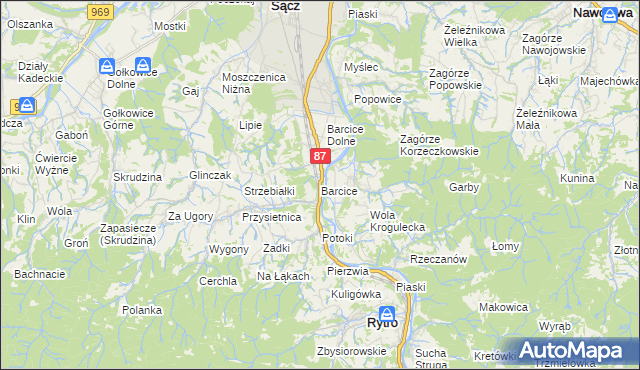 mapa Barcice gmina Stary Sącz, Barcice gmina Stary Sącz na mapie Targeo