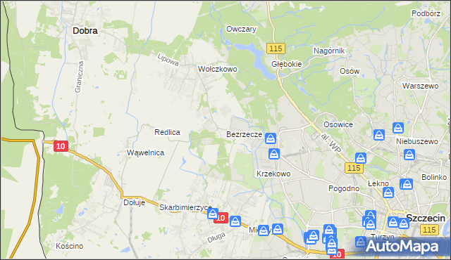 mapa Bezrzecze, Bezrzecze na mapie Targeo