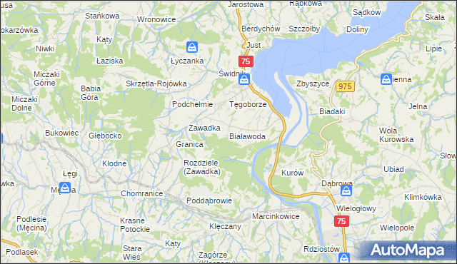 mapa Białawoda gmina Łososina Dolna, Białawoda gmina Łososina Dolna na mapie Targeo