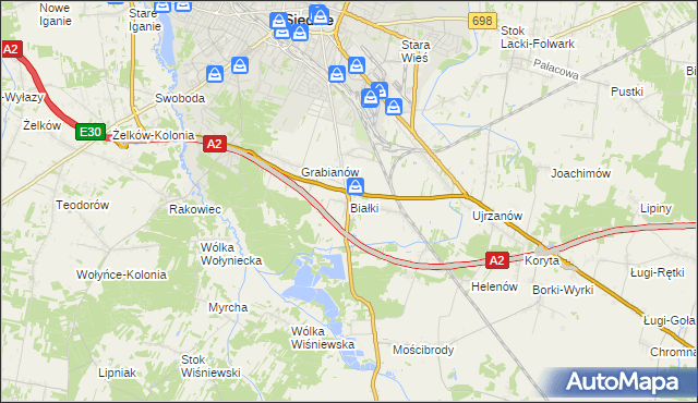 mapa Białki gmina Siedlce, Białki gmina Siedlce na mapie Targeo