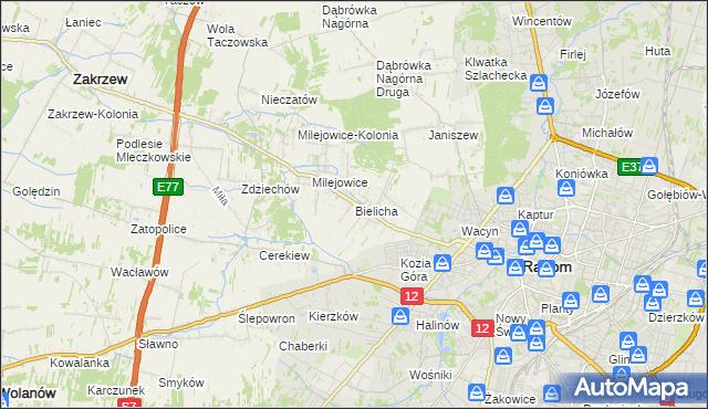 mapa Bielicha, Bielicha na mapie Targeo