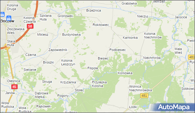 mapa Biesiec, Biesiec na mapie Targeo