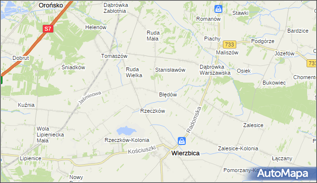 mapa Błędów gmina Wierzbica, Błędów gmina Wierzbica na mapie Targeo