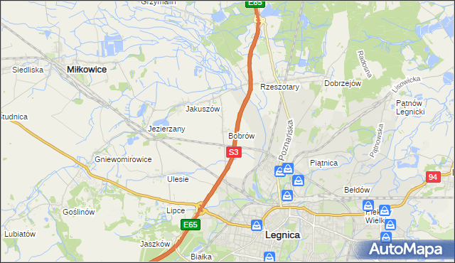 mapa Bobrów gmina Miłkowice, Bobrów gmina Miłkowice na mapie Targeo