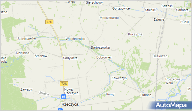 mapa Bobrowiec gmina Rzeczyca, Bobrowiec gmina Rzeczyca na mapie Targeo