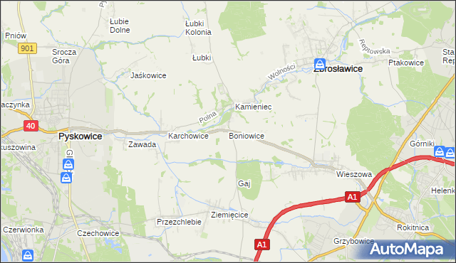 mapa Boniowice, Boniowice na mapie Targeo