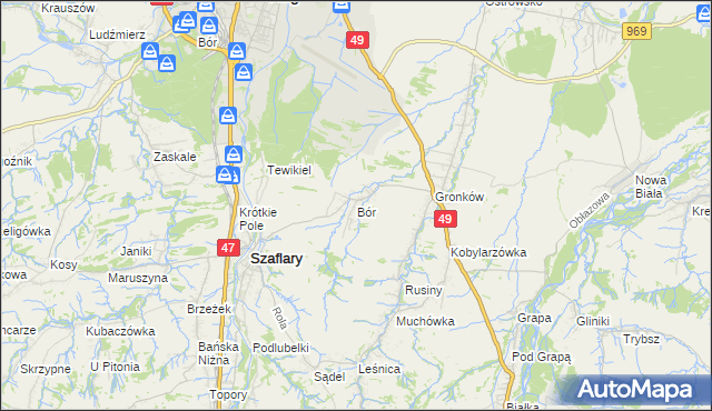mapa Bór gmina Szaflary, Bór gmina Szaflary na mapie Targeo