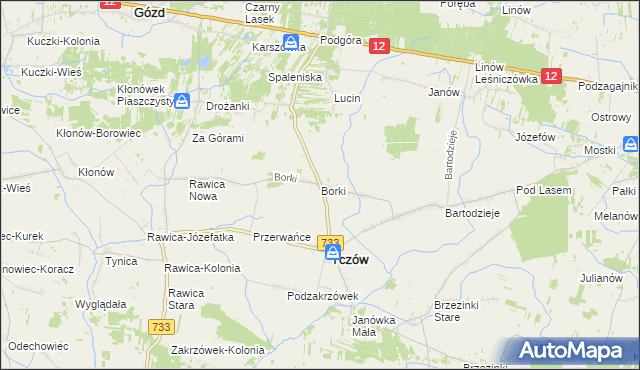 mapa Borki gmina Tczów, Borki gmina Tczów na mapie Targeo