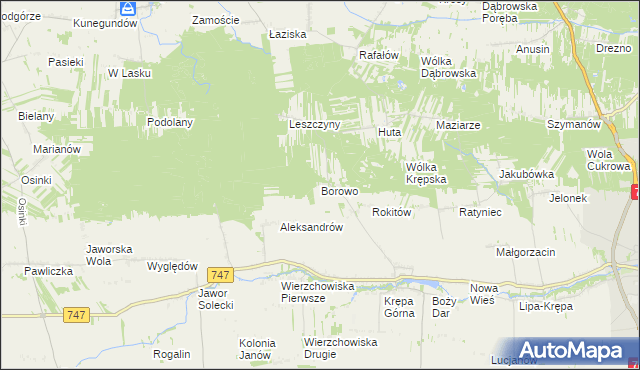 mapa Borowo gmina Lipsko, Borowo gmina Lipsko na mapie Targeo