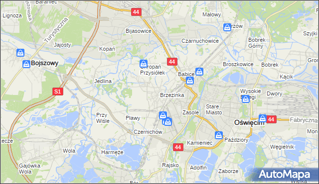 mapa Brzezinka gmina Oświęcim, Brzezinka gmina Oświęcim na mapie Targeo