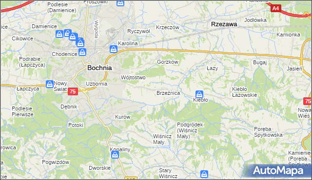 mapa Brzeźnica gmina Bochnia, Brzeźnica gmina Bochnia na mapie Targeo