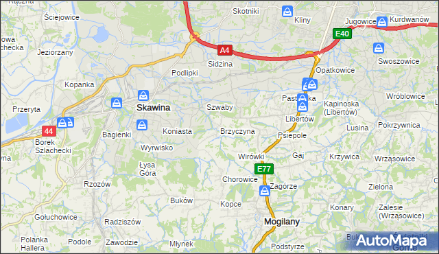 mapa Brzyczyna, Brzyczyna na mapie Targeo