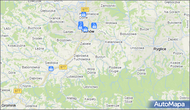 mapa Burzyn gmina Tuchów, Burzyn gmina Tuchów na mapie Targeo