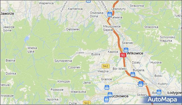 mapa Bystra gmina Wilkowice, Bystra gmina Wilkowice na mapie Targeo