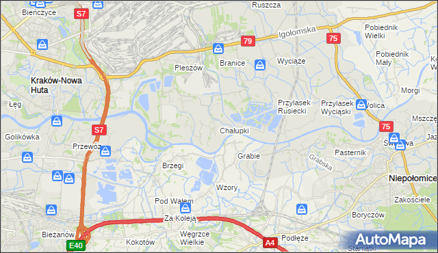 mapa Chałupki gmina Kraków, Chałupki gmina Kraków na mapie Targeo