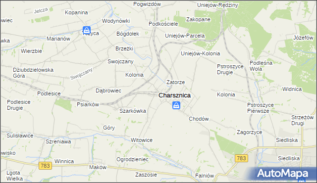 mapa Charsznica, Charsznica na mapie Targeo