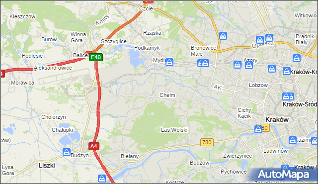 mapa Chełm gmina Kraków, Chełm gmina Kraków na mapie Targeo