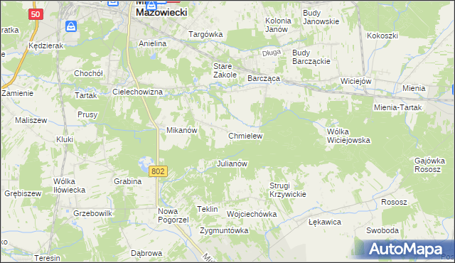 mapa Chmielew gmina Mińsk Mazowiecki, Chmielew gmina Mińsk Mazowiecki na mapie Targeo