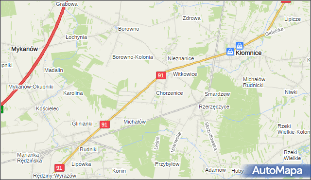 mapa Chorzenice gmina Kłomnice, Chorzenice gmina Kłomnice na mapie Targeo