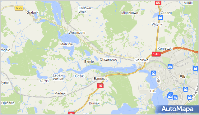mapa Chrzanowo gmina Ełk, Chrzanowo gmina Ełk na mapie Targeo