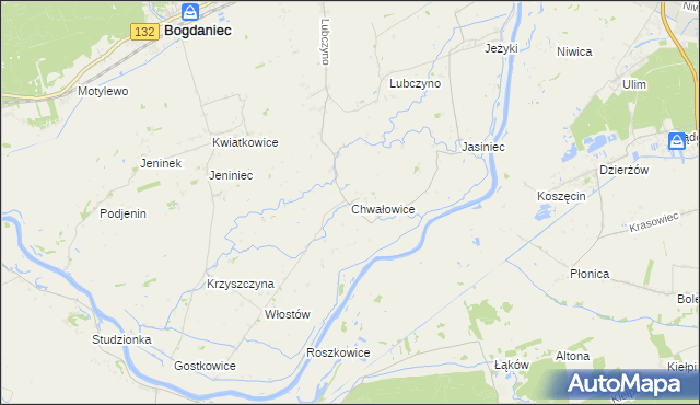 mapa Chwałowice gmina Bogdaniec, Chwałowice gmina Bogdaniec na mapie Targeo