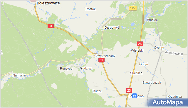 mapa Chwarszczany, Chwarszczany na mapie Targeo