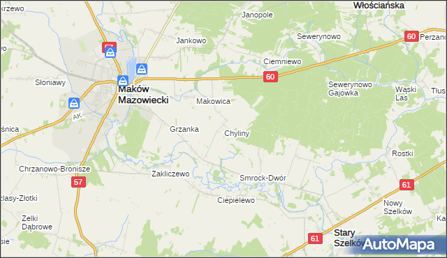 mapa Chyliny gmina Szelków, Chyliny gmina Szelków na mapie Targeo