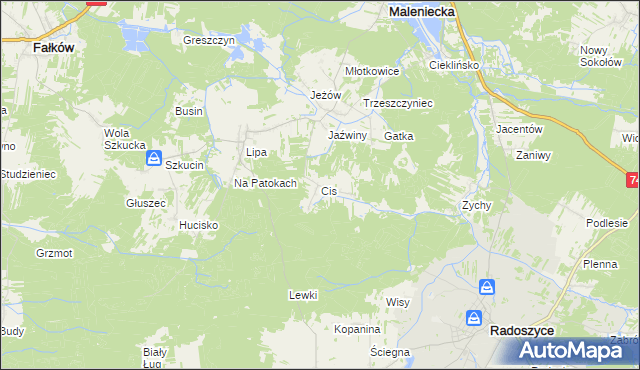 mapa Cis gmina Ruda Maleniecka, Cis gmina Ruda Maleniecka na mapie Targeo