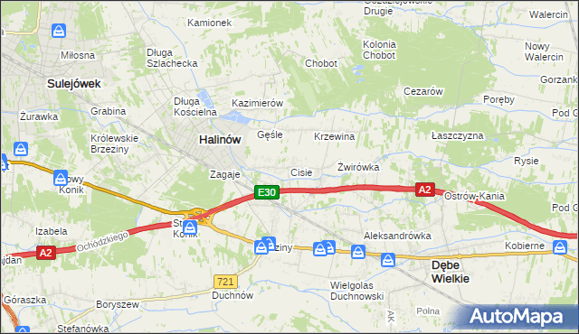 mapa Cisie gmina Halinów, Cisie gmina Halinów na mapie Targeo