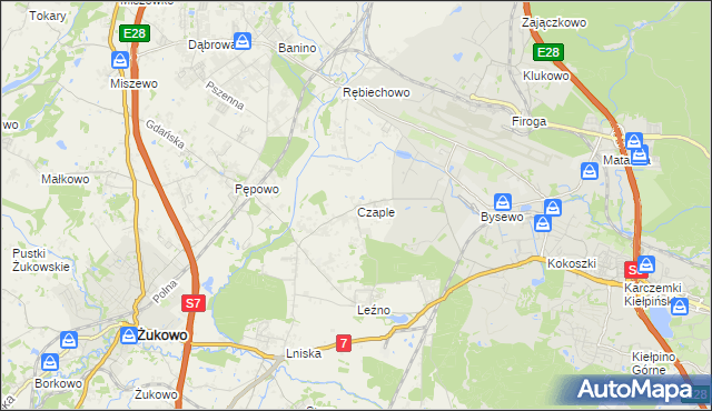 mapa Czaple gmina Żukowo, Czaple gmina Żukowo na mapie Targeo