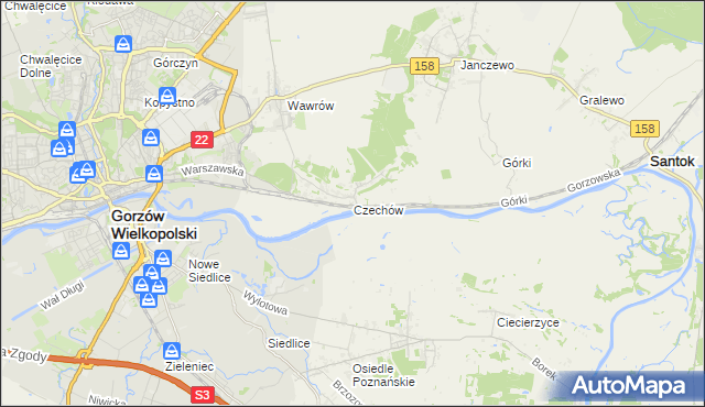 mapa Czechów gmina Santok, Czechów gmina Santok na mapie Targeo