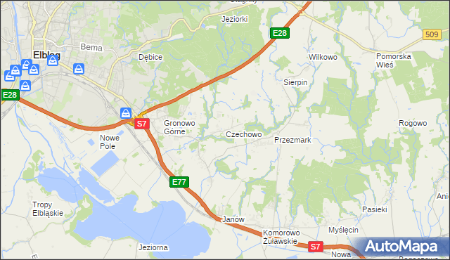 mapa Czechowo gmina Elbląg, Czechowo gmina Elbląg na mapie Targeo