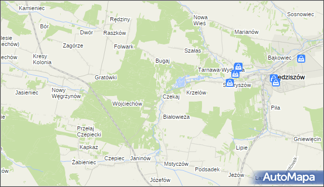 mapa Czekaj gmina Sędziszów, Czekaj gmina Sędziszów na mapie Targeo