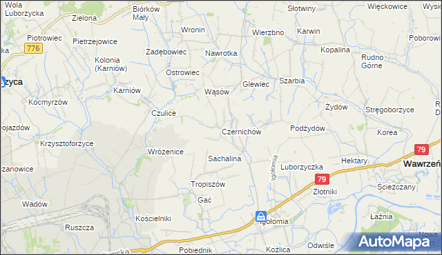 mapa Czernichów gmina Koniusza, Czernichów gmina Koniusza na mapie Targeo