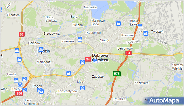 mapa Dąbrowa Górnicza, Dąbrowa Górnicza na mapie Targeo