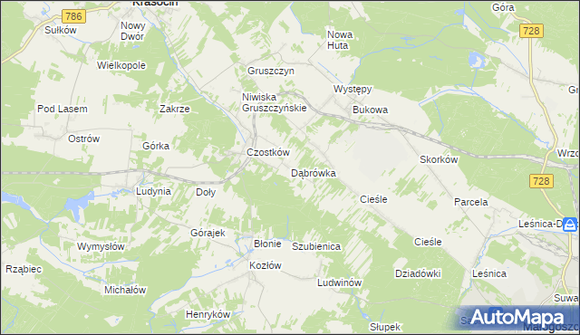 mapa Dąbrówka gmina Krasocin, Dąbrówka gmina Krasocin na mapie Targeo