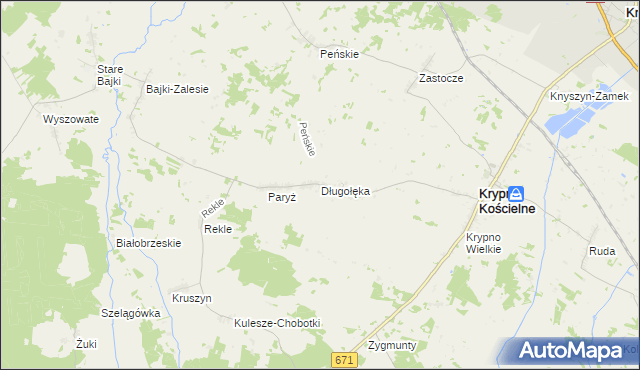 mapa Długołęka gmina Krypno, Długołęka gmina Krypno na mapie Targeo