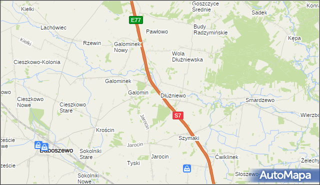 mapa Dłużniewo gmina Baboszewo, Dłużniewo gmina Baboszewo na mapie Targeo