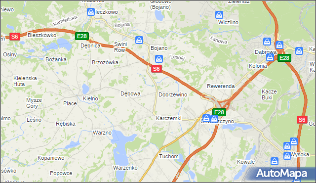 mapa Dobrzewino, Dobrzewino na mapie Targeo