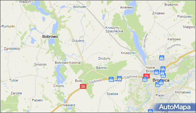 mapa Drużyny gmina Bobrowo, Drużyny gmina Bobrowo na mapie Targeo