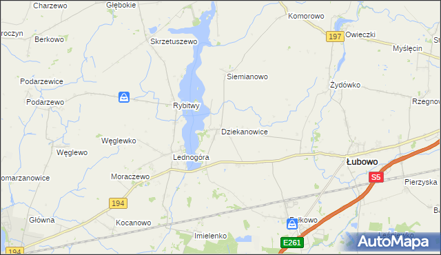 mapa Dziekanowice gmina Łubowo, Dziekanowice gmina Łubowo na mapie Targeo