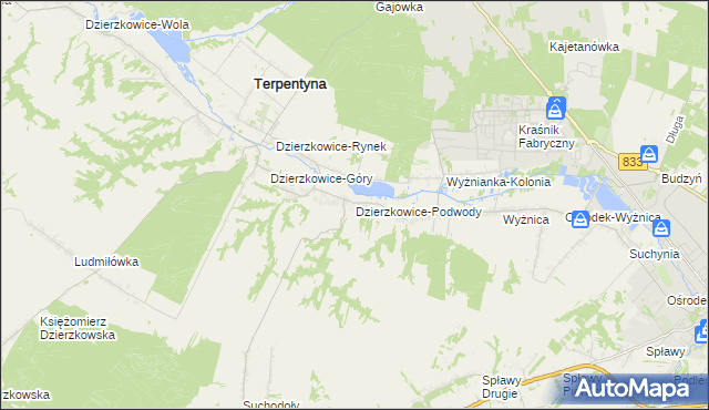 mapa Dzierzkowice-Podwody, Dzierzkowice-Podwody na mapie Targeo