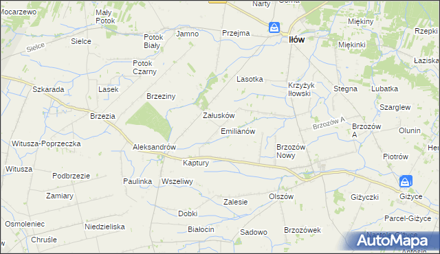 mapa Emilianów gmina Iłów, Emilianów gmina Iłów na mapie Targeo