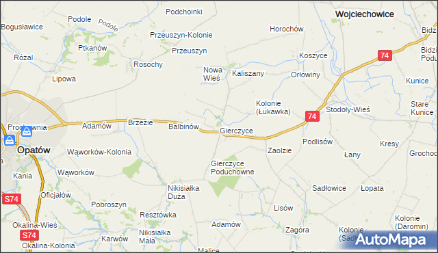 mapa Gierczyce gmina Wojciechowice, Gierczyce gmina Wojciechowice na mapie Targeo
