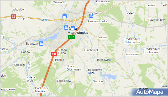 mapa Głuchówek gmina Rawa Mazowiecka, Głuchówek gmina Rawa Mazowiecka na mapie Targeo