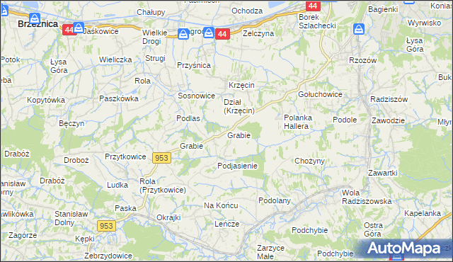mapa Grabie gmina Skawina, Grabie gmina Skawina na mapie Targeo