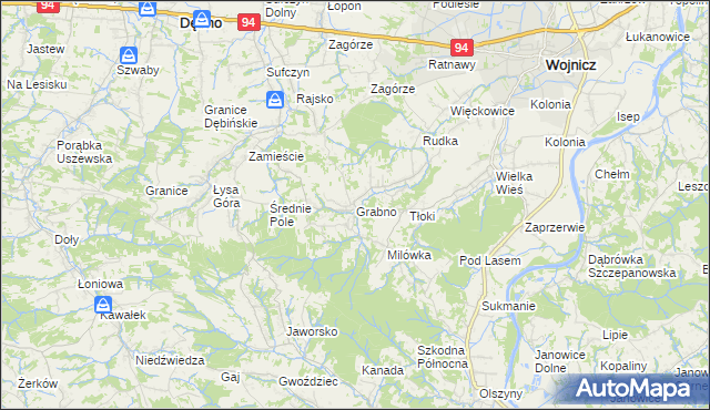 mapa Grabno gmina Wojnicz, Grabno gmina Wojnicz na mapie Targeo